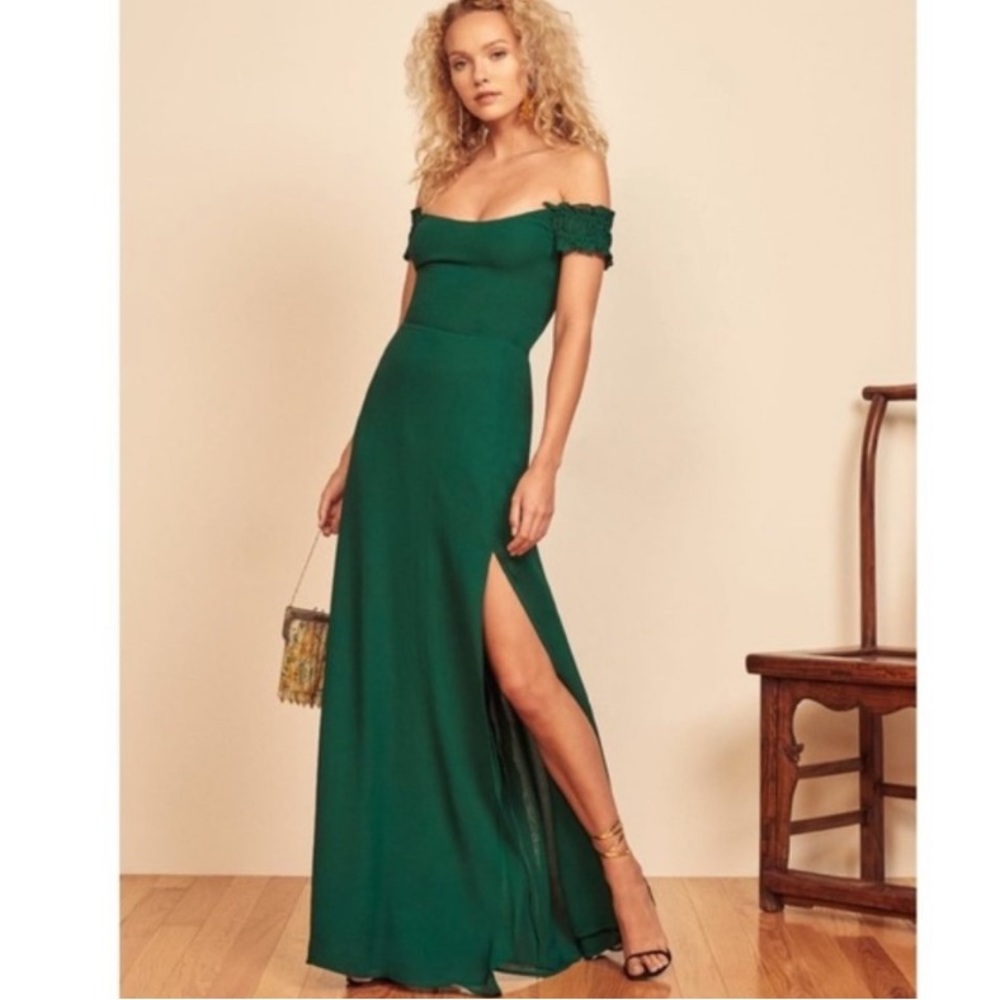 Reformation Gimlet dress gown emerald